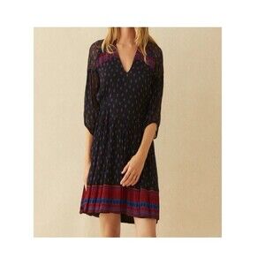 ba&sh Black Midi Dress with Red and Blue Trim